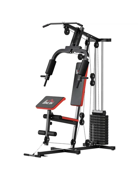 HOMCOM Multigym Station, with 66KG Weight Stack, for Strength Training - Red & Black