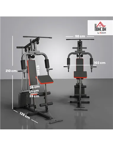 HOMCOM Multigym Station, with 66KG Weight Stack, for Strength Training - Red & Black