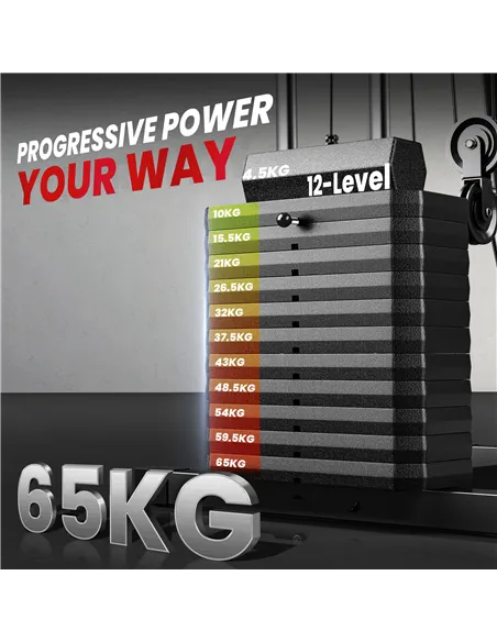 HOMCOM Multigym Station, with 66KG Weight Stack, for Strength Training - Red & Black