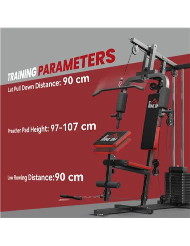 HOMCOM Multigym Station, with 66KG Weight Stack, for Strength Training - Red & Black