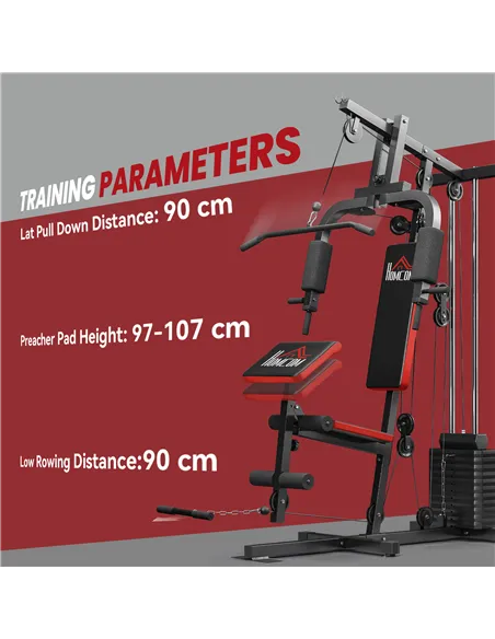 HOMCOM Multigym Station, with 66KG Weight Stack, for Strength Training - Red & Black