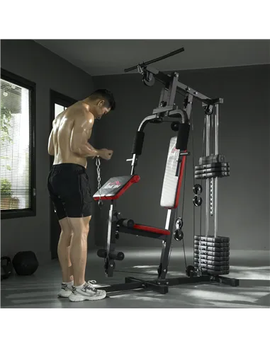 HOMCOM Multigym Station, with 66KG Weight Stack, for Strength Training - Red & Black
