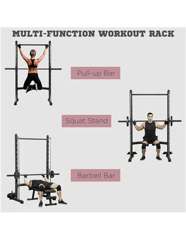 HOMCOM Adjustable Squat Rack, with Pull Up Bar, Barbell Bar for Home Gym