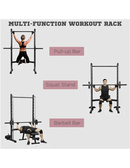 HOMCOM Adjustable Squat Rack, with Pull Up Bar, Barbell Bar for Home Gym