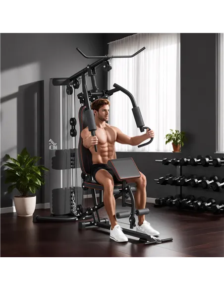 HOMCOM Multifunctional Home Gym Equipment Workout Station, Chest Station, Butterfly Press & Leg Developer, 45kg Weight Stack Mul