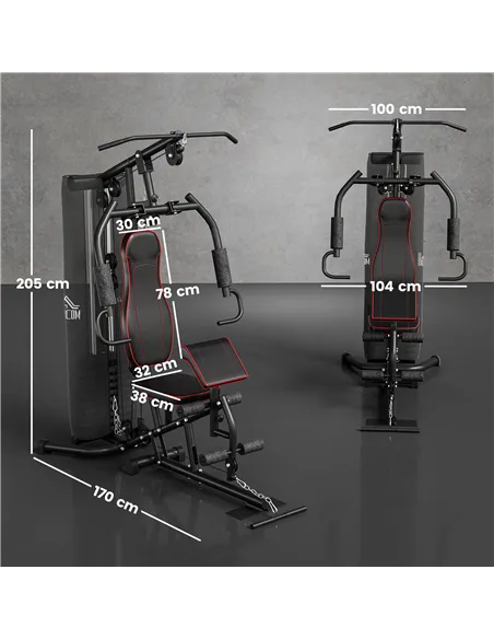 HOMCOM Multifunctional Home Gym Equipment Workout Station, Chest Station, Butterfly Press & Leg Developer, 45kg Weight Stack Mul