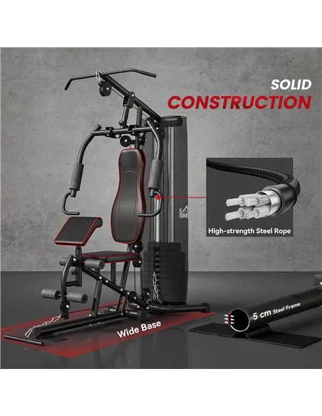 HOMCOM Multifunctional Home Gym Equipment Workout Station, Chest Station, Butterfly Press & Leg Developer, 45kg Weight Stack Mul