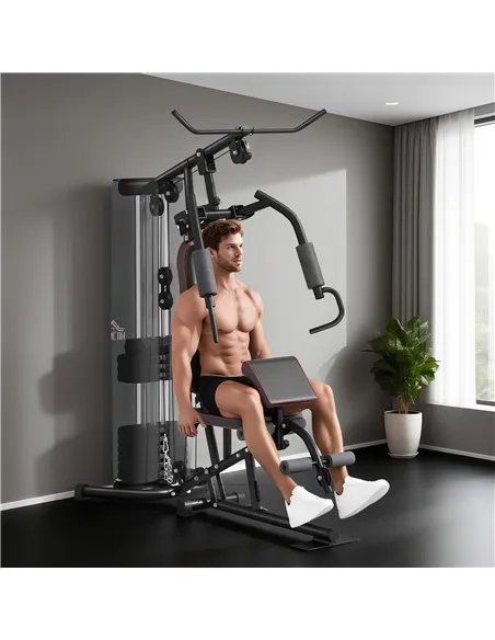 HOMCOM Multifunctional Home Gym Equipment Workout Station, Chest Station, Butterfly Press & Leg Developer, 45kg Weight Stack Mul