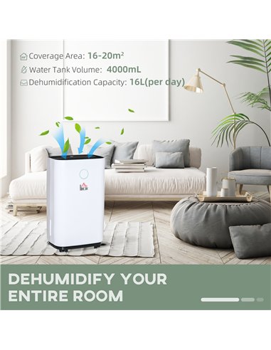 HOMCOM 16L/Day Portable Dehumidifier for Home, with LED Screen, Sleep Mode, 24H Timer, Electric Air Dehumidifier for Damp Laundr