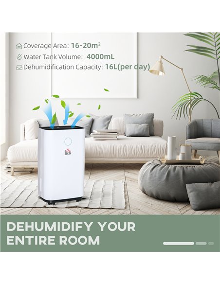 HOMCOM 16L/Day Portable Dehumidifier for Home, with LED Screen, Sleep Mode, 24H Timer, Electric Air Dehumidifier for Damp Laundr