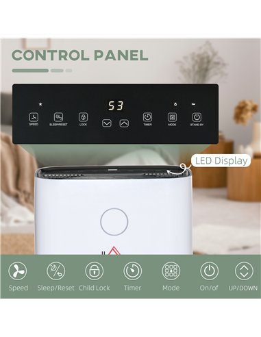 HOMCOM 16L/Day Portable Dehumidifier for Home, with LED Screen, Sleep Mode, 24H Timer, Electric Air Dehumidifier for Damp Laundr