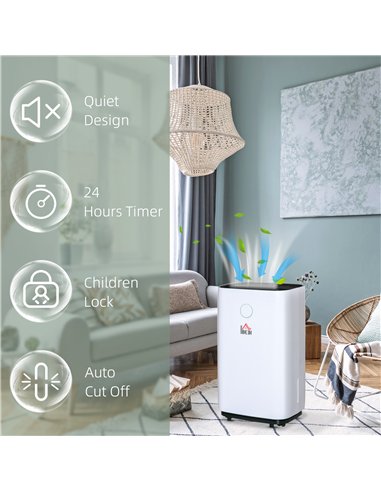 HOMCOM 16L/Day Portable Dehumidifier for Home, with LED Screen, Sleep Mode, 24H Timer, Electric Air Dehumidifier for Damp Laundr