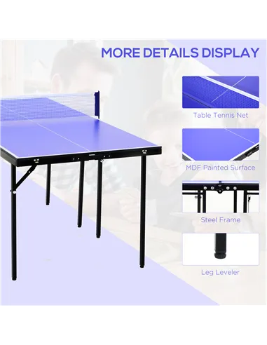 HOMCOM Folding 5ft Mini Compact Table Tennis Top Ping Pong Table Set Professional Net Games Sports Training Play Blue