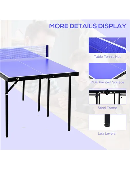 HOMCOM Folding 5ft Mini Compact Table Tennis Top Ping Pong Table Set Professional Net Games Sports Training Play Blue