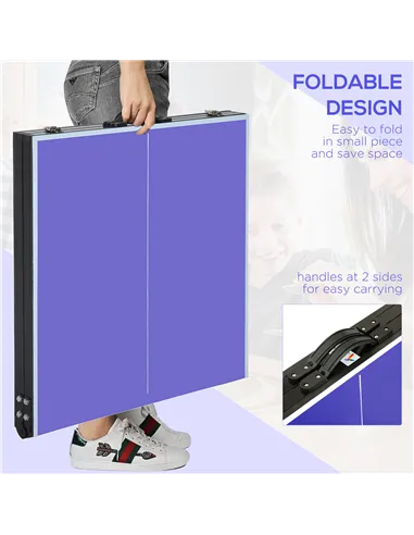 HOMCOM Folding 5ft Mini Compact Table Tennis Top Ping Pong Table Set Professional Net Games Sports Training Play Blue