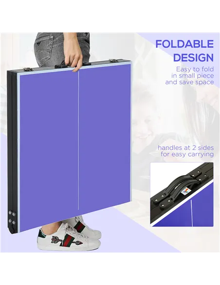 HOMCOM Folding 5ft Mini Compact Table Tennis Top Ping Pong Table Set Professional Net Games Sports Training Play Blue