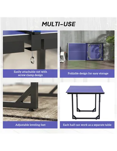 HOMCOM 6ft Table Tennis Table, Ping Pong Table with Net, Foldable and Portable Ping Pong Set for Indoor Outdoor Use, Easy Assemb