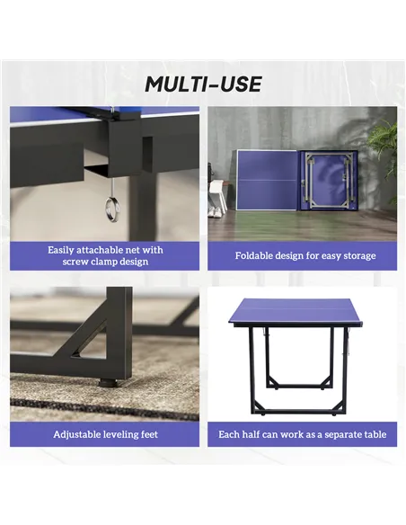 HOMCOM 6ft Table Tennis Table, Ping Pong Table with Net, Foldable and Portable Ping Pong Set for Indoor Outdoor Use, Easy Assemb