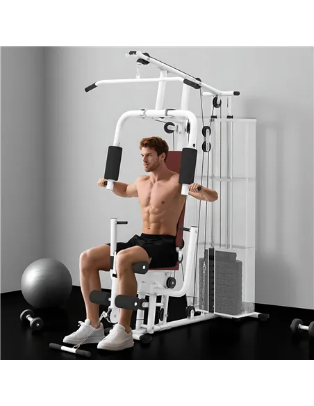 HOMCOM Multifunction Home Gym Weight Training Workout Station Fitness Strength Machine, White