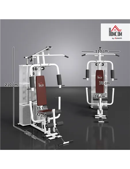 HOMCOM Multifunction Home Gym Weight Training Workout Station Fitness Strength Machine, White