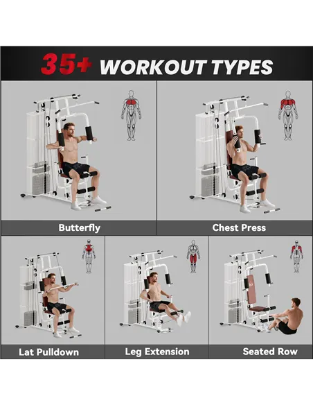 HOMCOM Multifunction Home Gym Weight Training Workout Station Fitness Strength Machine, White