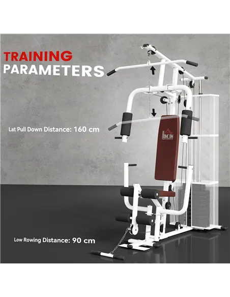 HOMCOM Multifunction Home Gym Weight Training Workout Station Fitness Strength Machine, White