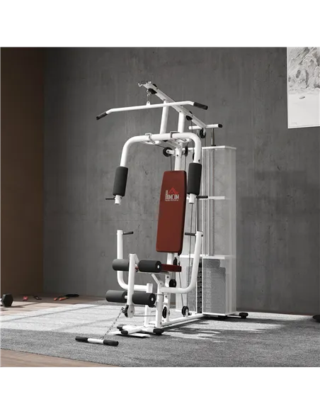 HOMCOM Multifunction Home Gym Weight Training Workout Station Fitness Strength Machine, White