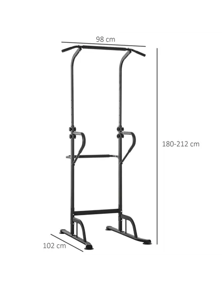 HOMCOM Power Tower Dip Station Pull Up Bar Multi-Function Push Up Equipment with Adjustable Height for Home Gym Strength Trainin