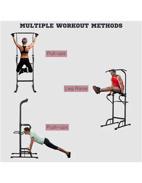 HOMCOM Power Tower Dip Station Pull Up Bar Multi-Function Push Up Equipment with Adjustable Height for Home Gym Strength Trainin