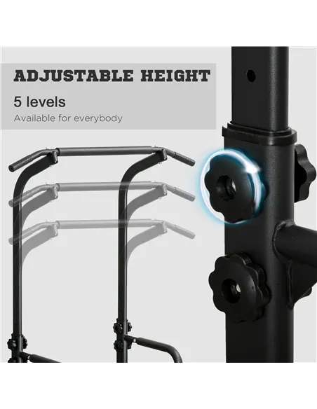 HOMCOM Power Tower Dip Station Pull Up Bar Multi-Function Push Up Equipment with Adjustable Height for Home Gym Strength Trainin