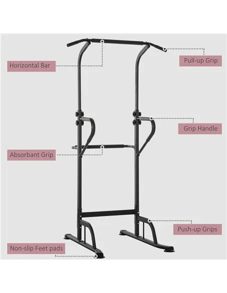 HOMCOM Power Tower Dip Station Pull Up Bar Multi-Function Push Up Equipment with Adjustable Height for Home Gym Strength Trainin