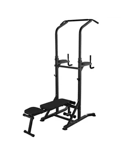 HOMCOM Pull Up Station with Adjustable Weight Bench, Dip Station and Barbell Rack, Multi-Function Power Tower Free Standing Pull
