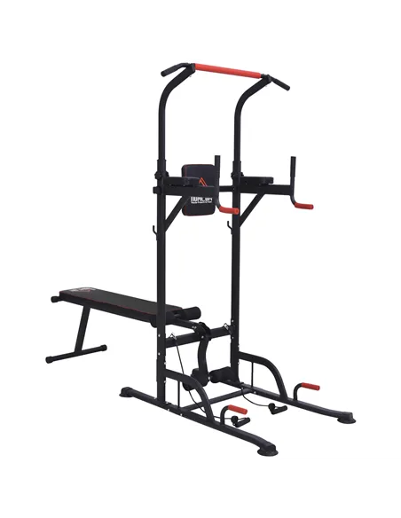 HOMCOM Multifunction Power Tower Home Workout Dip Station w/ Sit-up Bench Push-up Bars and Tension Ropes Fitness Equipment Offic