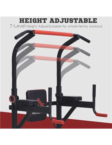HOMCOM Multifunction Power Tower Home Workout Dip Station w/ Sit-up Bench Push-up Bars and Tension Ropes Fitness Equipment Offic