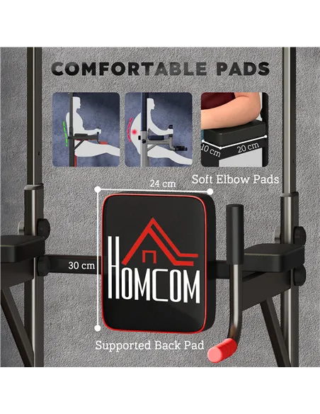 HOMCOM Power Tower Station with Dip Stand, Pull Up Bar Home Office Gym Training Workout Equipment