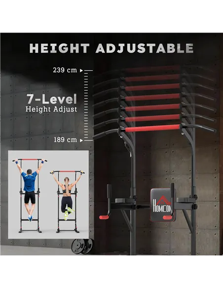 HOMCOM Power Tower Station with Dip Stand, Pull Up Bar Home Office Gym Training Workout Equipment