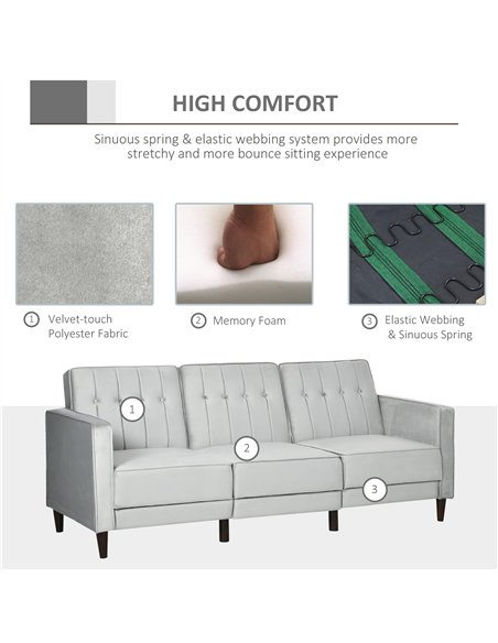 HOMCOM L Shape Sofa Bed Set with 3-Seater Sofa and Footstool, Corner Sofa Bed with Ottoman, Light Grey