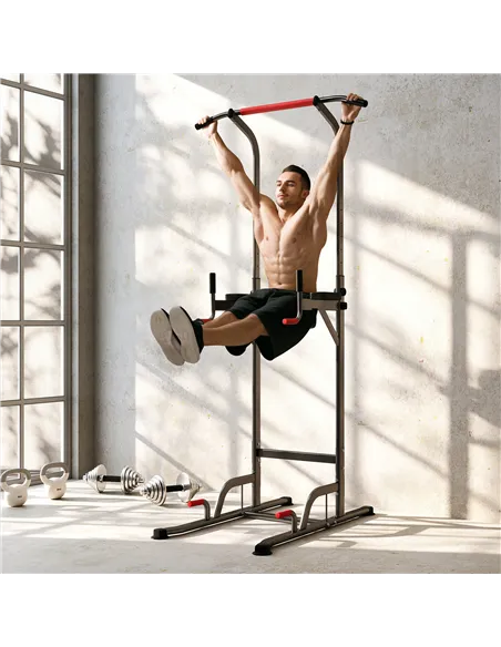 HOMCOM Power Tower Station with Dip Stand, Pull Up Bar Home Office Gym Training Workout Equipment