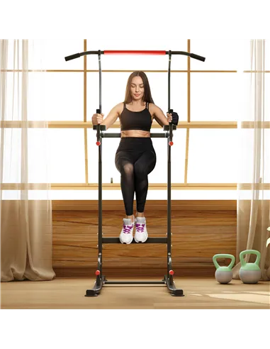 HOMCOM Power Tower Station with Dip Stand, Pull Up Bar Home Office Gym Training Workout Equipment