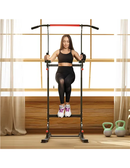 HOMCOM Power Tower Station with Dip Stand, Pull Up Bar Home Office Gym Training Workout Equipment