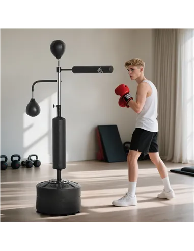 HOMCOM 4-in-1 Boxing Punching Bag, Freestanding with 2 Speed Bals, 360° Reflex Bar, 160-230cm Adjustable Height, Black