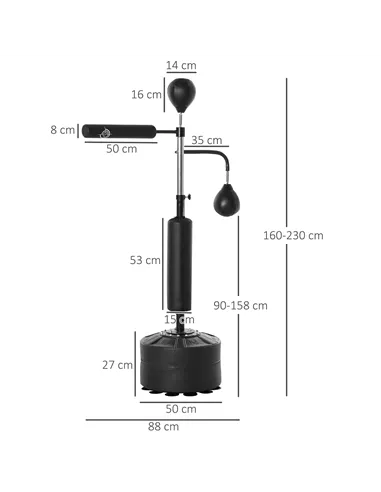 HOMCOM 4-in-1 Boxing Punching Bag, Freestanding with 2 Speed Bals, 360° Reflex Bar, 160-230cm Adjustable Height, Black