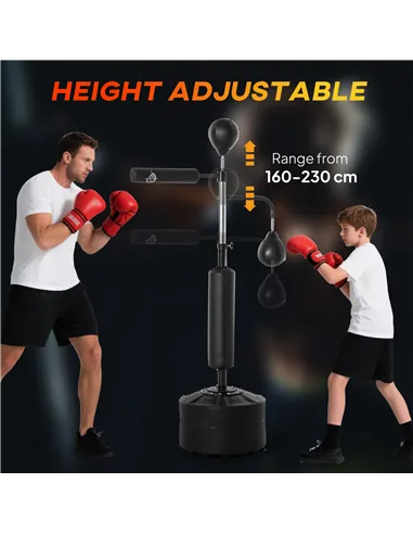 HOMCOM 4-in-1 Boxing Punching Bag, Freestanding with 2 Speed Bals, 360° Reflex Bar, 160-230cm Adjustable Height, Black
