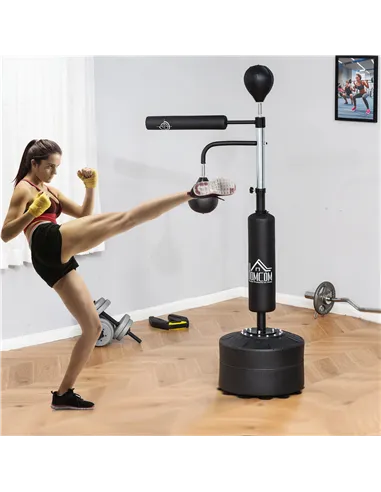 HOMCOM 4-in-1 Boxing Punching Bag, Freestanding with 2 Speed Bals, 360° Reflex Bar, 160-230cm Adjustable Height, Black