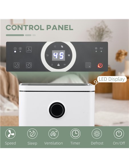 HOMCOM 10L/Day Dehumidifier with 2.5L Water Tank, Digital Display, Intelligent & Sleep Mode, 24H Timer, Laundry Clothes Drying, 