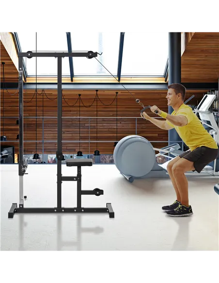 HOMCOM Exercise Pulley Machine Power Tower with Adjustable Seat Cable Positions