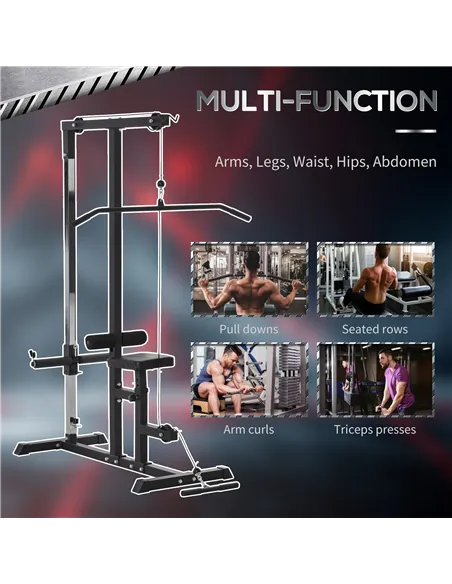 HOMCOM Exercise Pulley Machine Power Tower with Adjustable Seat Cable Positions
