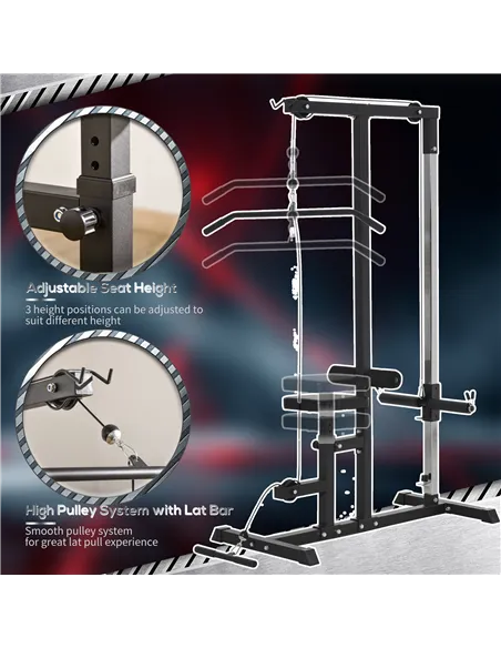 HOMCOM Exercise Pulley Machine Power Tower with Adjustable Seat Cable Positions