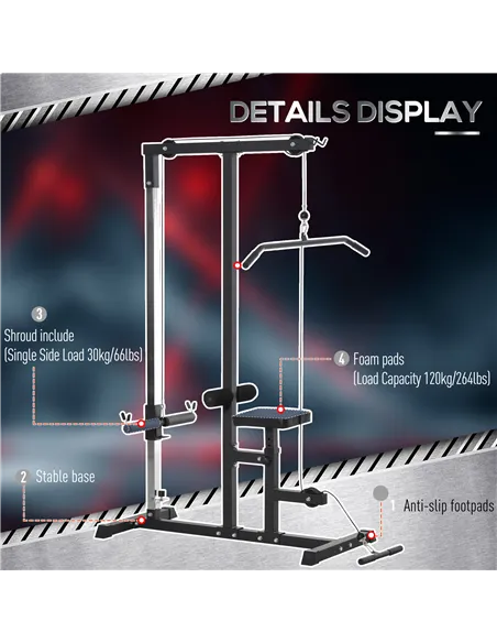 HOMCOM Exercise Pulley Machine Power Tower with Adjustable Seat Cable Positions