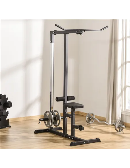 HOMCOM Exercise Pulley Machine Power Tower with Adjustable Seat Cable Positions